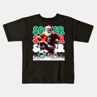 Santa Soccer Ball Sports Design- Christmas Soccer Player Kids T-Shirt